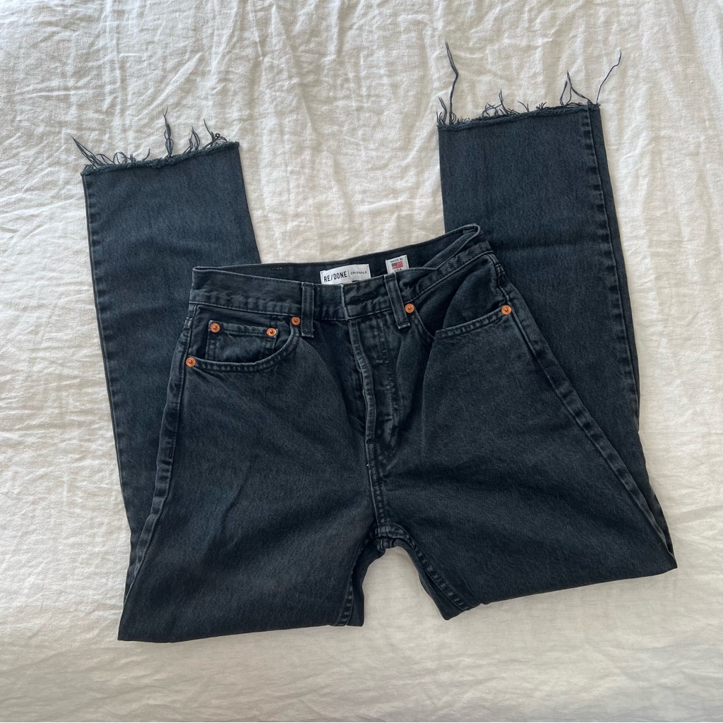 Price Drop Re/Done Distressed Straight Leg Jean In Black